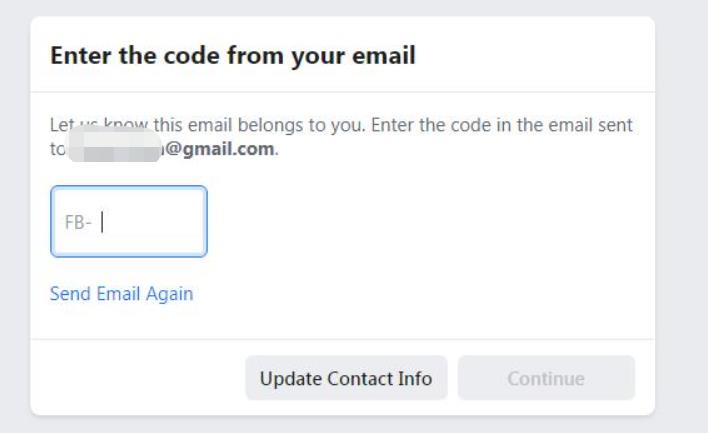 Facebook注册时填写验证码