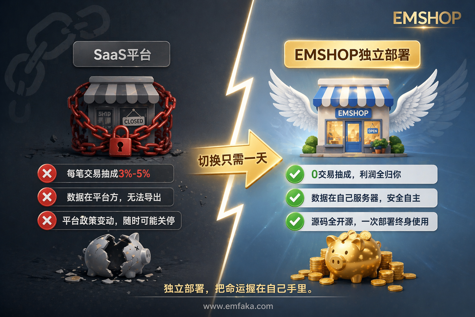 为什么聪明的站长都在从SaaS平台迁移到EMSHOP独立部署？