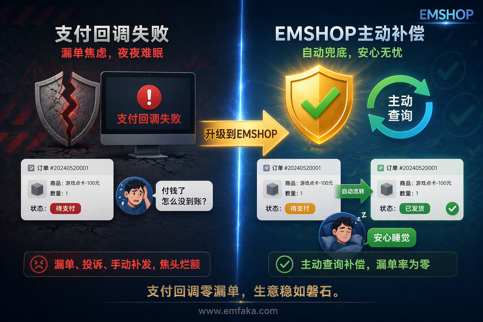 支付回调总漏单？EMSHOP的主动查询补偿机制让你的订单万无一失