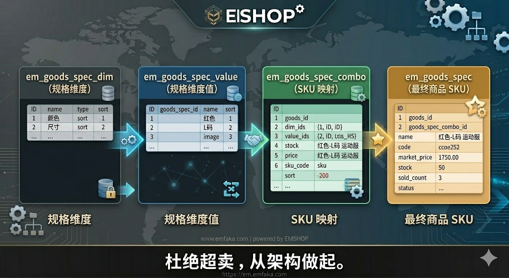【更新预告】EMSHOP即将支持多维规格，三张新表揭秘-EMSHOP发卡官网