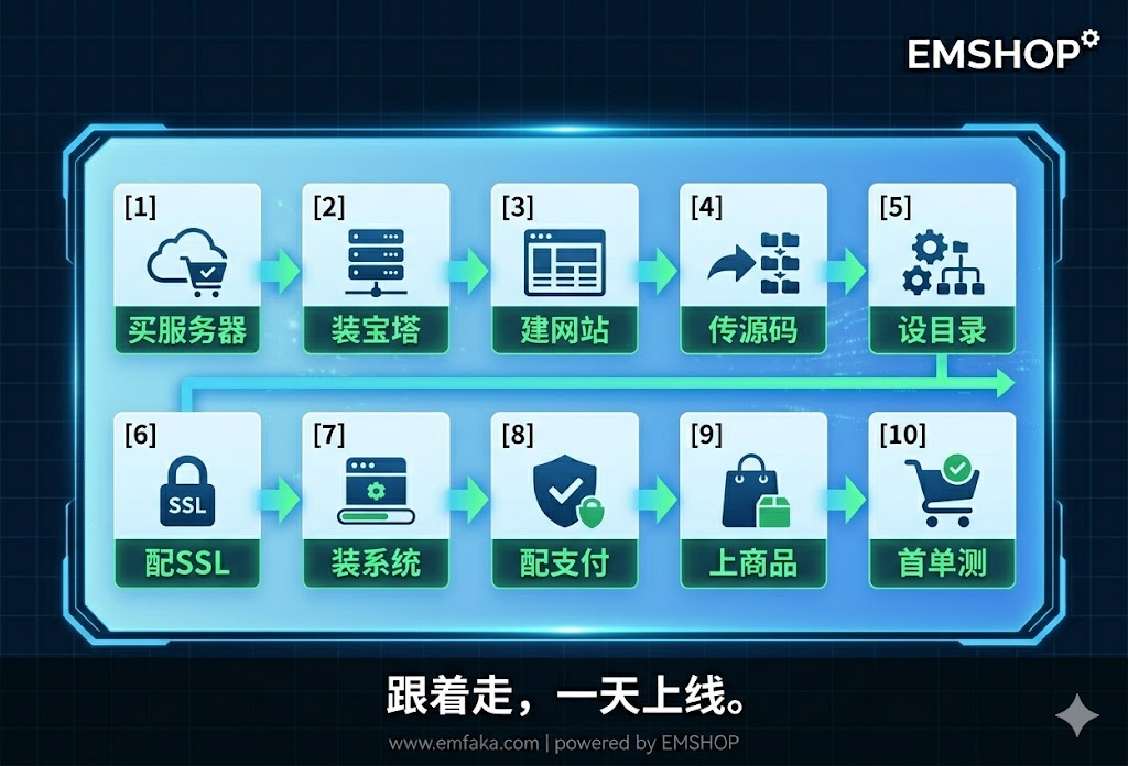 零基础也能看懂：EMSHOP发卡系统从购买服务器到首单成交的保姆级图文教程-EMSHOP发卡官网