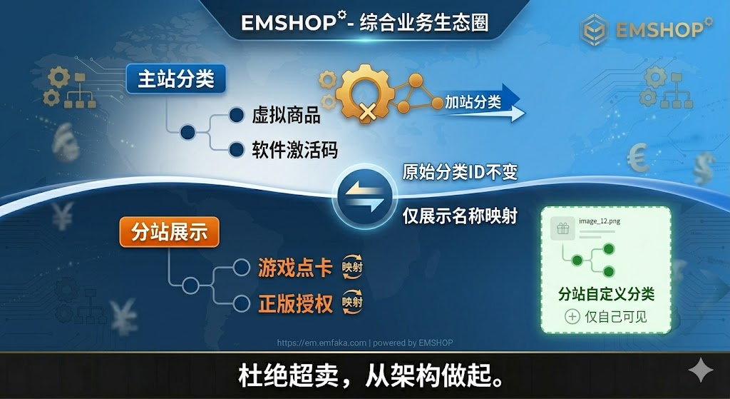 【更新预告】EMSHOP分站将支持自定义分类与名称映射，打造独立品牌体验-EMSHOP发卡官网
