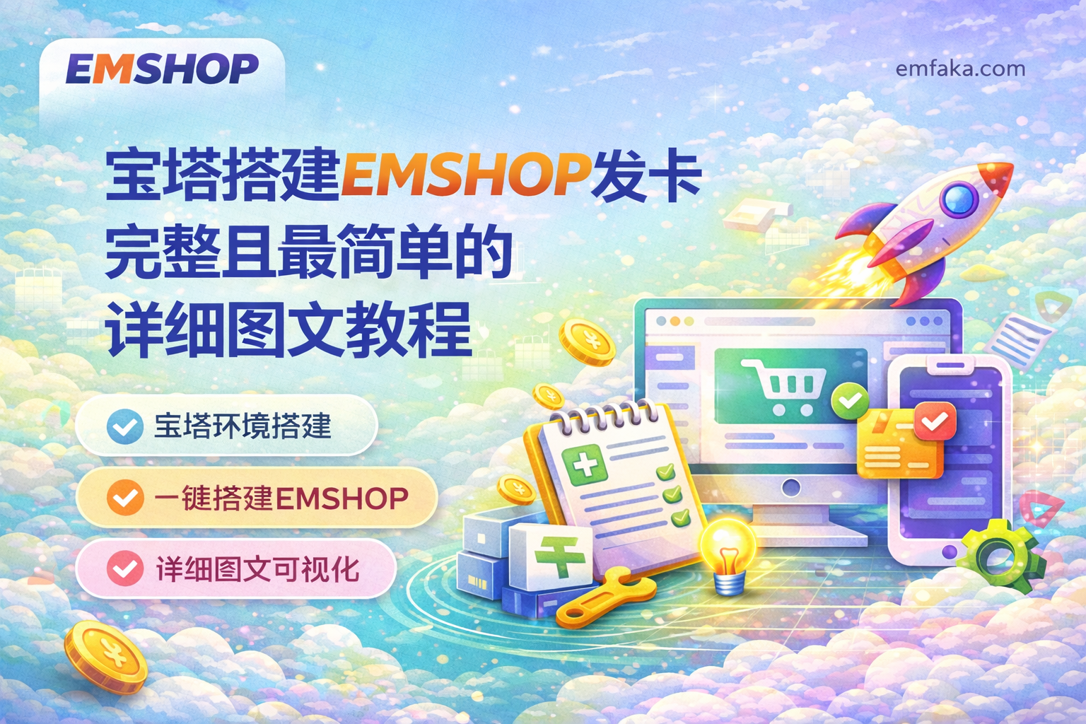 宝塔搭建EMSHOP发卡完整且最简单的详细图文教程